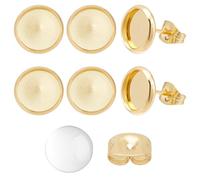 Beebeecraft 1 boîte de 40 ensembles de Boucles D'Oreilles à Tige Cabochon Lunette de Boucle D'Oreille à Tige en Acier Inoxydable Plaqué Or 18 carats Clou D'Oreille Plat Rond avec Écrous D'Oreille