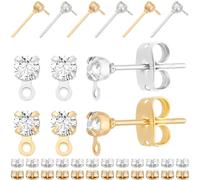Beebeecraft 1 boîte de 40 pièces de Boucles D'Oreilles à Tige de 2 couleurs avec Boucle Plaqué Or 18 carats et Platine et 40 fermoirs de Boucles D'Oreilles Papillon pour la Fabrication de Bijoux