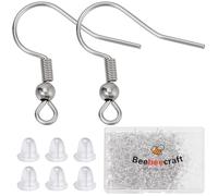 Beebeecraft 1 boîte de 400 Crochets de Boucles d'oreilles et 400 écrous d'oreilles 316 Crochets de Boucles d'oreilles en Acier Inoxydable Fil d'oreille Français avec Boucle pour Boucles d'oreilles