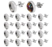 Beebeecraft 1 boîte de 50 clous de Boucles D'Oreilles en Acier Inoxydable avec Cabochon et Plateau Rond Plat Vierge de 8 mm pour la Fabrication de Boucles D'Oreilles Loisirs Créatifs