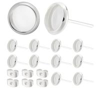 Beebeecraft 1 boîte de 50 clous D'Oreilles Ronds Plats de 6mm avec Plateau de 304 cabochons de Boucles D'Oreilles en Acier Inoxydable avec Écrous D'Oreille pour Fournitures de Fabrication de Bijoux