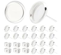 Beebeecraft 1 boîte de 50 pièces 304 Boucles d'oreilles à Tige en Acier Inoxydable avec Sertissage Cabochon en Argent et Lunette Vierge avec Écrous d'oreille pour Fournitures de Fabrication de Bijoux