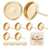 Beebeecraft 1 boîte de 50 pièces de Boucles D'Oreilles à Tige Acier inoxydable avec Cabochon de Boucle D'Oreille Vierge avec Plateau de 8 mm et 50 écrous D'Oreille pour la Fabrication de Bijoux