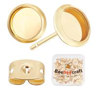 Beebeecraft 1 boîte de 50 pièces de Boucles d'oreilles à Tige en Acier Inoxydable Vierges Ronds Cabochons de Boucles d'oreilles avec Plateau de 6 mm et 50 fermoirs de Boucles d'oreilles pour