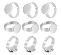 Beebeecraft 1 boîte de 50 pièces de Composants de Bagues Réglables en Acier Inoxydable Plateau de 17 mm Composants de Bague à Coussinet Plat Plateaux de Lunette à Manchette Ouverte Bague pour