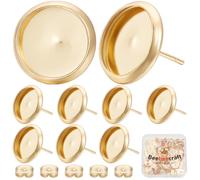Beebeecraft 1 boîte de 50 plateaux de Boucles D'Oreilles Acier inoxydable Vierges Ronds Cabochons Paramètres de Tige de Boucles D'Oreilles avec Plateau de 12 mm et 50 fermoirs Boucles D'Oreilles