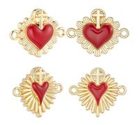 Beebeecraft 1 boîte de 6 breloques en Forme de Cœur Sacré en Laiton Plaqué Or 18 carats 2 styles Cœur en Émail Rouge avec Liens Croisés pour la Fabrication de Bijoux