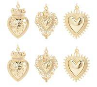 Beebeecraft 1 boîte de 6 breloques en Forme de Cœur Sacré en Laiton Plaqué Or 18 carats Véritable Breloques Gothiques Mexicaines en Forme D'Amour pour la Fabrication de Colliers de Bracelets