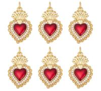 Beebeecraft 1 boîte de 6 breloques en Forme de Cœur Sacré Rouge en Vrac Véritable Plaqué Or 18 carats avec Zircone Cubique Gothique Antique Doré Amour Romantique pour la Fabrication de Bijoux