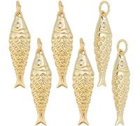 Beebeecraft 1 boîte de 6 Breloques en Forme de Grand Poisson Doré Pendentif D'Été en Laiton Plaqué Or 18K Véritable Motif Marin et Animal pour la Création de Bijoux