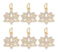 Beebeecraft 1 boîte de 6 Breloques Fleur de Lotus en Laiton Plaqué Or 18 carats avec Zircone Cubique Perles de Yoga Breloques Fournitures Artisanales pour Collier Bracelet Boucles d'oreilles