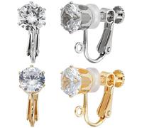 Beebeecraft 1 boîte de 6 Paires de Clips de Boucles d'oreilles Plaqués Or 14 carats et Plaqué Platine Zircone Cubique 2 Couleurs Convertisseurs de Boucles d'oreilles Non Percées à Clipser Résultats