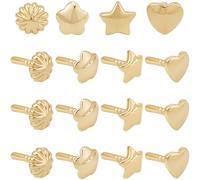 Beebeecraft 1 boîte de 60 breloques à Cheville en Laiton Plaqué Or 18 carats 4 styles : Fleur Étoile Cœur et Coquillage pour Perles Semi Percées Fabrication de Bijoux.