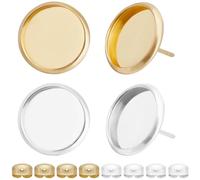 Beebeecraft 1 boîte de 60 pièces de Cabochons pour Boucles D'Oreilles à Tige en Or 18 carats et 925 pièces de Plateaux de Boucles D'Oreilles Ronds et Plats Plaqués Argent Sterling pour la
