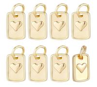 Beebeecraft 1 boîte de 8 Breloques en Laiton Plaqué Or 18K en Forme de Cœur de Forme Rectangulaire Plate de 6.5x9.5mm avec Le Mot « Amour » pour la Création de Bijoux Boucles d'oreilles et Autres
