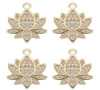 Beebeecraft 1 boîte de 8 Breloques Fleur de Lotus en Laiton Plaqué Or 18 carats avec Zircone Cubique Pendentif Fleur Rond Plat avec Anneau de Saut pour Collier Bracelet Boucles d'oreilles