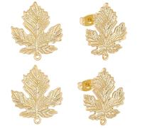 Beebeecraft 1 boîte de 8 Clous d'oreilles en Forme de Feuille Plaqués Or 18 carats avec Boucle et 10 écrous d'oreilles pour la Fabrication de Bijoux et de Loisirs Créatifs.