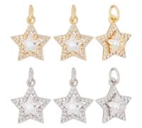 Beebeecraft 1 boîte de 8 Mini Breloques Étoiles de Noël 2 Couleurs Plaqué Or 18 carats et Platine Micro Pavé Clair CZ Pierre Dorée Argentée avec Anneau de Saut pour la Fabrication de Bijoux