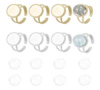 Beebeecraft 1 boîte de 8 pièces Composants pour Bague Manchette Ouverte en Acier Inoxydable Plaqué Or 18K Sertissages de 16x12mm avec Cabochons en Verre Base Ovale Anneau Vierge Ajustable pour la