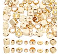 Beebeecraft 1 boîte de 80 pièces de 8 Styles de Perles D'Espacement Plaqué Or 18 carats Lisses de Formes Mélangées Disque Bicône Plat Rond Rainuré pour la Fabrication de Bijoux Bracelets Colliers