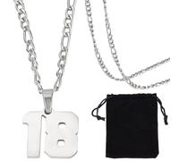 Beebeecraft 1 boîte Numéro 18 Collier Chaîne Numéro D'Athlète Chaîne Figaro en Acier Inoxydable Argent Colliers Pendentifs à Breloque Numéros Personnalisés pour Hommes Femmes Baseball Football Équipe