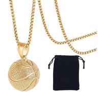 Beebeecraft 1 boîte Pendentif de Basket Ball en Or et Chaîne avec Pochette en Velours Grand Ballon de Sport Hip Hop Punk 304 Colliers en Acier Inoxydable pour Hommes Père Ami Sport Bar Bijoux