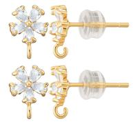 Beebeecraft 10 Boucle d'oreille à Tige en Forme de Fleur avec Boucle Plaquée Or 18 carats et Zircone Cubique avec 10 Embouts en Silicone et Boîte de Rangement pour Accessoires de Fabrication