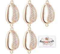 Beebeecraft 10 pièces/Boîte Zircon Cubique Coquillage Lien Breloques 18K Laiton Plaqué Or Ovale Océan Plage Connecteurs Double Boucle Bail Connecteur pour la Fabrication de Bijoux Collier Bracelet
