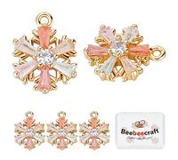 Beebeecraft 10 pièces Breloques Flocon de Neige Plaqué Or 18K Zircone Thème de Noël Charme Coloré Hiver Pendentif Breloques pour Collier à Faire Soi-Même Boucle d'oreille Fabrication