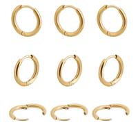 Beebeecraft 10pcs Boucles D'Oreilles Créoles Huggie 14mm Manchette d'Oreille Doré Boucle d'Oreille Créole Acier Inoxydable Plaquées Or 18 Carats Boucles d'Oreilles Rondes Bijoux Cadeau pour Femme