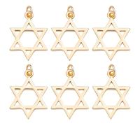 Beebeecraft 10Pcs Charmes Étoile de David, Charmes Hexagramme Creux en Laiton Plaqué Or 18 Carats Six Pointes Étoile Juive Dangle Pendentifs avec Bague de Saut pour la Fabrication de Bijoux Collier