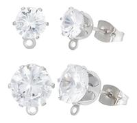 Beebeecraft 12 paire de 2 tailles de Boucles D'Oreilles à Tige en Zircone Cubique Plaqué Platine avec 24 écrous D'Oreille pour la Fabrication de Bijoux et de Boucles D'Oreilles
