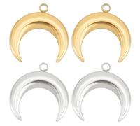 Beebeecraft 12 Pcs 2 Couleurs 18K Plaqué Or Breloque Lune Argent et Or Double Corne Dangle Charms avec Boîte en Plastique pour DIY Collier Boucles d'oreilles Bracelet Fabrication de Bijoux