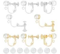 Beebeecraft 12 pcs 2 couleurs Boucles D'Oreilles à Clips Résultats Or 14 carats et 925 boucles D'Oreilles Non Percées Plaquées Argent Sterling Clips Trouver avec Boucle Perle 20 pcs Tampons