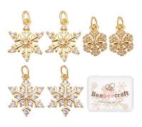 Beebeecraft 12 Pcs 3 Style 18K Plaqué Or Flocon de Neige Charms Zircon Cubique Hiver Noël Charme Pendentifs avec Anneau de Saut pour Artisanat Bracelet Collier Fabrication de Bijoux