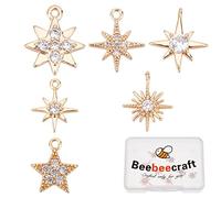 Beebeecraft 12 Pcs 6 Style 18K Plaqué Or Star Charms Zircon Cubique Fabrication de Bijoux avec Anneau de Saut pour DIY Bracelet Collier Boucles d'oreilles
