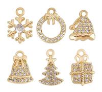 Beebeecraft 12pcs 6 Style Charmes de Noël Plaqué Or 18K Arbres Flocon de Neige Cadeau Cloche Chapeau Couronne Zircone DIY Fabrication de Bijoux Pendentif pour Bracelet Collier