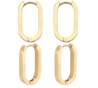 Beebeecraft 12pcs Boucles D'Oreilles Créoles Acier Inoxydable Plaqué Or 18K Boucles D'Oreilles Créoles Ovales Sans Fin Boucle D'Oreille Dormeuses Boucle D'Oreille Perçantes Géométriques pour Femmes
