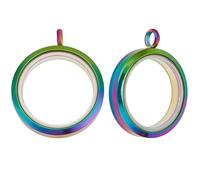 Beebeecraft 2 médaillon à Breloques Flottantes 304 Breloques Rondes Plates en Acier Inoxydable Couleur Arc en Ciel en Verre à Mémoire de Forme pour Collier de Perles 36.5x30x7mm (sans Chaîne)