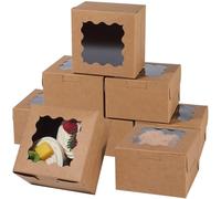 Beebeecraft 20 petite Boîte à Biscuits avec Fenêtre de 4x4x2.5cm Carrée en Carton Brun Sable pour Mini Gâteaux Desserts Pâtisseries Beignets Macarons Fraises Chocolats et Bonbons.