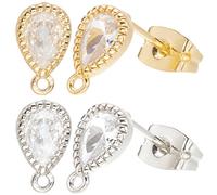 Beebeecraft 20 pièce de Clou d'oreille en Forme de Larme 2 Couleurs en Oxyde de Zirconium Plaqué Or 18 carats et Platine avec Boucle pour la Fabrication de Bijoux et de Bricolage.