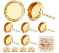 Beebeecraft 20 Pièces Bordure Vierge Boucles d'oreilles 6mm avec 20 Pièces Écrou d'oreille 18K Plaqué Or 304 Acier Inoxydable Plat Rond Cup Cabochon Boucles d'oreilles pour la Fabrication de Bijoux