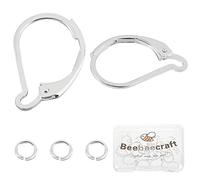 Beebeecraft 20 pièces de Boucles d'oreilles à Levier 925 fermoirs en Argent Sterling Plaqué Fermoir Crochets de Boucle d'oreille 15.6x10 mm Connecteur de Boucle d'oreille avec Anneaux de Saut Ouverts