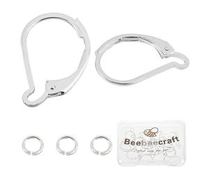 Beebeecraft 20 pièces de Boucles d'oreilles à Levier 925 fermoirs en Argent Sterling Plaqué Fermoir Crochets de Boucle d'oreille 15.6x10 mm Connecteur de Boucle d'oreille avec Anneaux de Saut Ouverts
