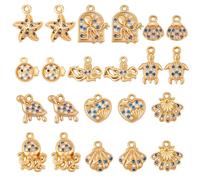 Beebeecraft 22 pièce 11 Styles de Breloques sur Le Thème de L'Océan pour la Création de Bijoux Breloque Bleue Plaquée Or 18K Représentant Une Étoile de Mer Une Coquille de Tortue et Une Pieuvre