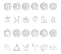 Beebeecraft 24 pièce de 2 Breloques Signes du Zodiaque 304 Breloques Rondes en Acier Inoxydable Représentant Les Constellations Idéales pour la Création de Bijoux Pendentifs et Bracelets