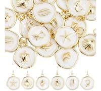 Beebeecraft 24 pièce de 6 Breloques en Émail sur Le Thème de L'Océan Plaquées Or 18K : Étoile de Mer Coquillage Tortue Dauphin Conque Idéales pour la Création de Bijoux et Les Loisirs Créatifs D'Été