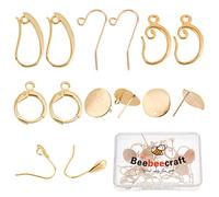 Beebeecraft 28 Pcs 7 Style 18K Véritable Plaqué Or Boucles d'oreilles Crochets et Cerceaux Ensemble avec Boucle pour Femmes Fille Fabrication de Bijoux DIY Artisanat