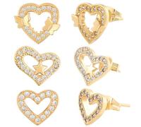 Beebeecraft 3 Paire de Boucles d'oreilles en Forme de Cœur 3 Styles en Laiton Plaqué Or 18 carats avec Zircone Cubique en Forme de Cœur Délicates Boucles d'oreilles avec Papillon pour Femmes Cadeaux