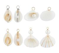 Beebeecraft 32 pièce 4 Styles de Breloques Coquillage Naturs Fil de Cuivre Enroulé Petite Coquille Saint Jacques avec Perle Thème Été Plage et Océan pour la Création de Bijoux (Bracelets Colliers